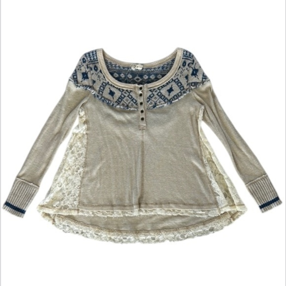 Free People Cabin in the woods thermal and lace shirt top long sleeve size XS